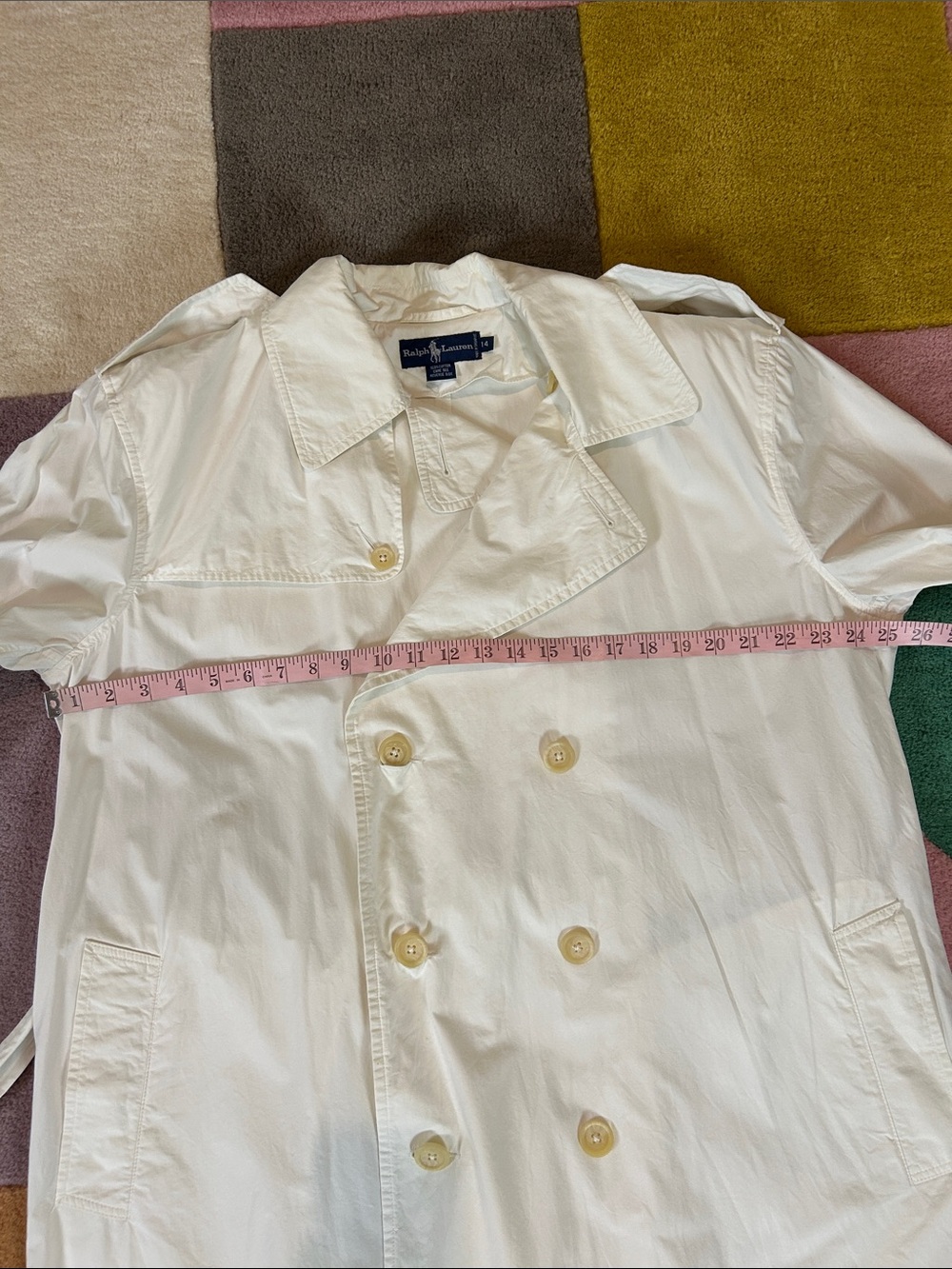 Ralph Lauren Blue Label Double Breasted White Vintage Cotton Trench Coat Size 14 - Picture 8 of 17